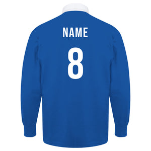 Adults Italy Italia Vintage Style Long Sleeve Rugby Shirt with Free Personalisation - Blue