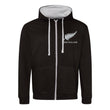 Load image into Gallery viewer, Adult New Zealand Retro Style Rugby Zipped Hoodie With Embroidered Crest - Jet Black Heather Grey