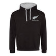 Load image into Gallery viewer, Adult New Zealand Retro Style Rugby Hoodie With Embroidered Crest - Jet Black Heather Grey