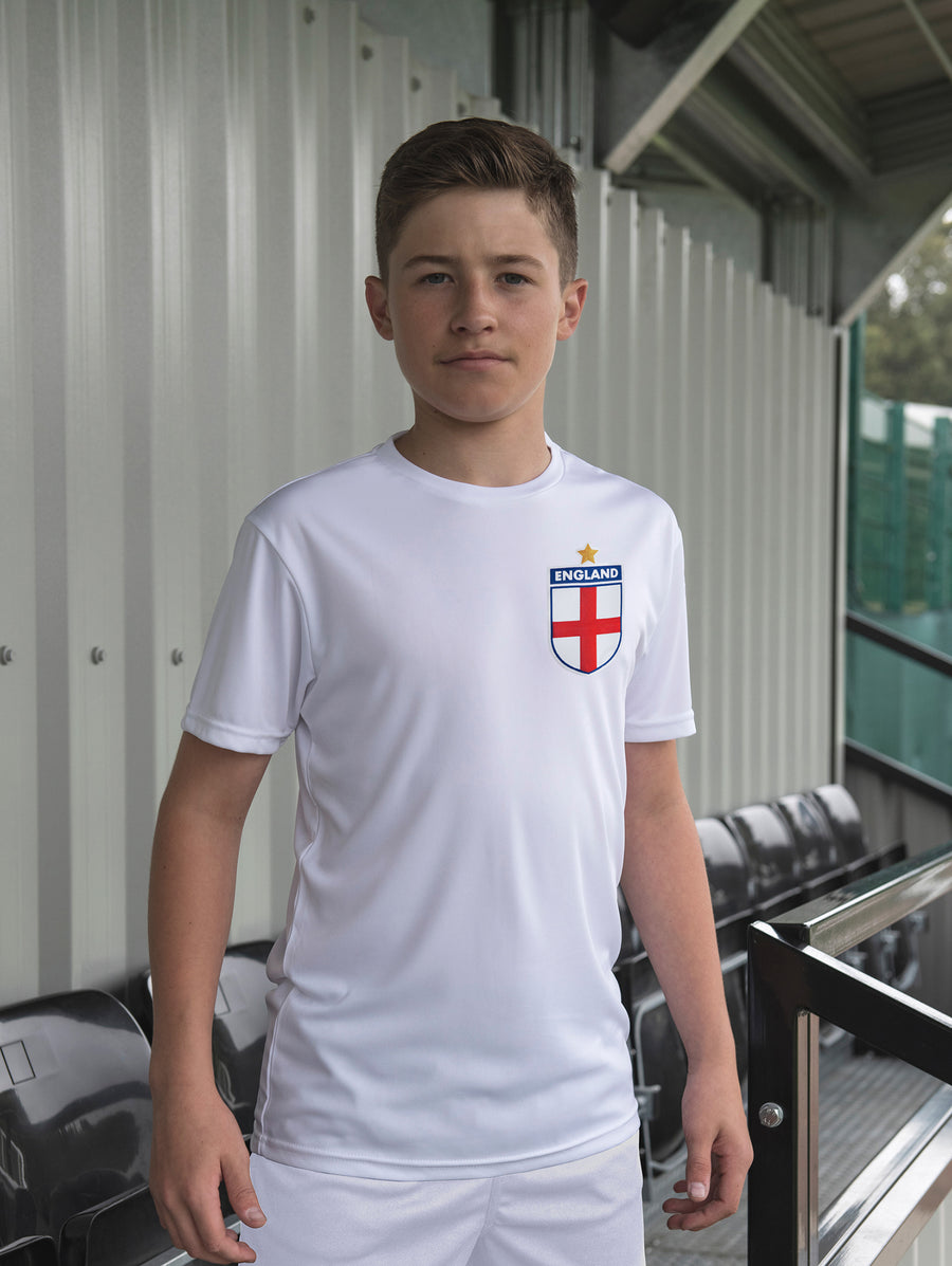 Kids England All White Football kit Shirt & Shorts with Personalisation - White / White