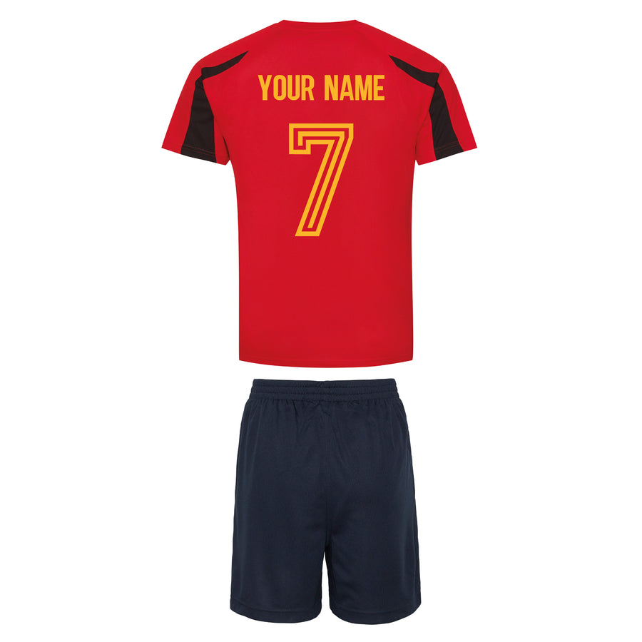 Kids Spain España Vintage Football Shirt Shorts & Shorts + Free Personalisation - Red / Blue
