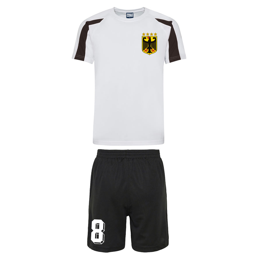 Adults Germany Deutsche Retro Football Kit Shirt & Shorts with Personalisation - White / Black