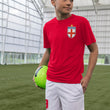 Load image into Gallery viewer, Kids England Football Kit Drill Training Shirt & Shorts with Personalisation - Fire Red With White Shorts