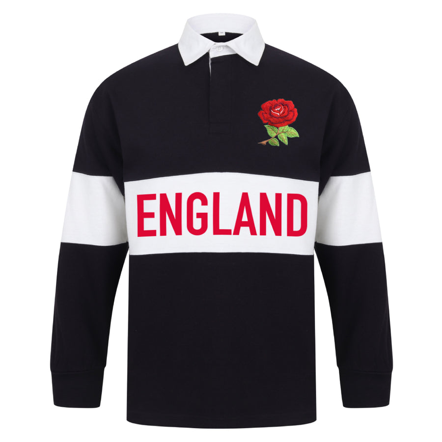 *Adult Unisex England Rose Contrast Panel Stripe Rugby Shirt