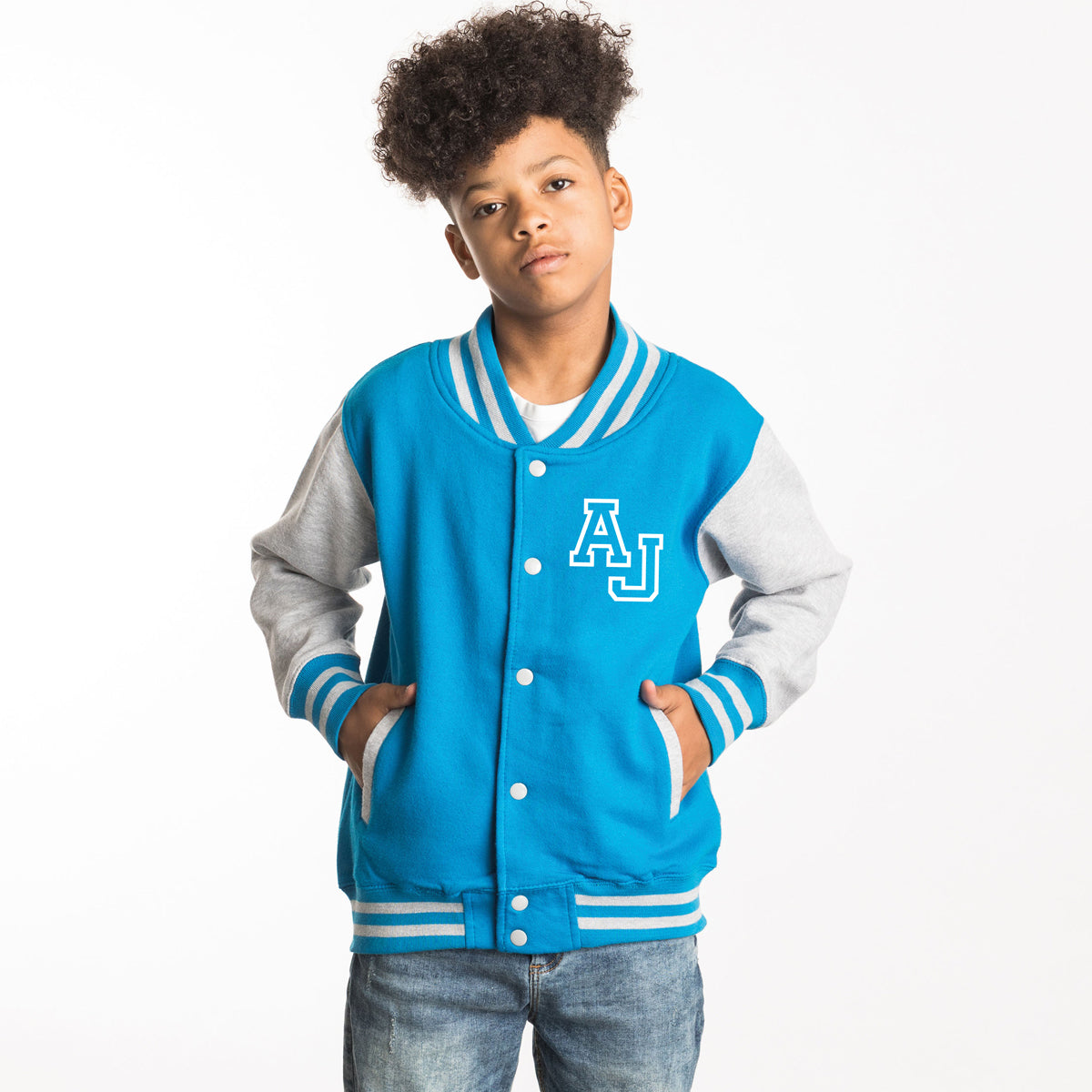 Kids Baseball Style Varsity Jacket Personalised with Front