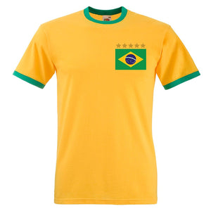 Adults Brazil Brasil Home Embroidered Retro Football T-Shirt Front