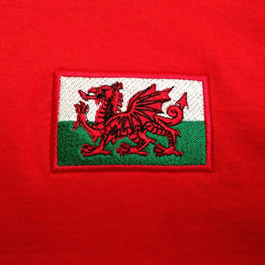 Adults Wales Welsh Cymru Embroidered Retro Football T-Shirt Badge