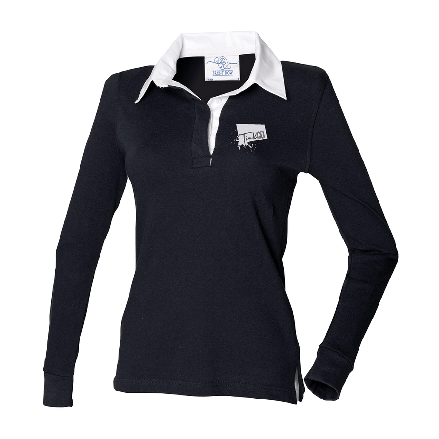 TinkCo | Women's long sleeve plain rugby shirt | Black/White