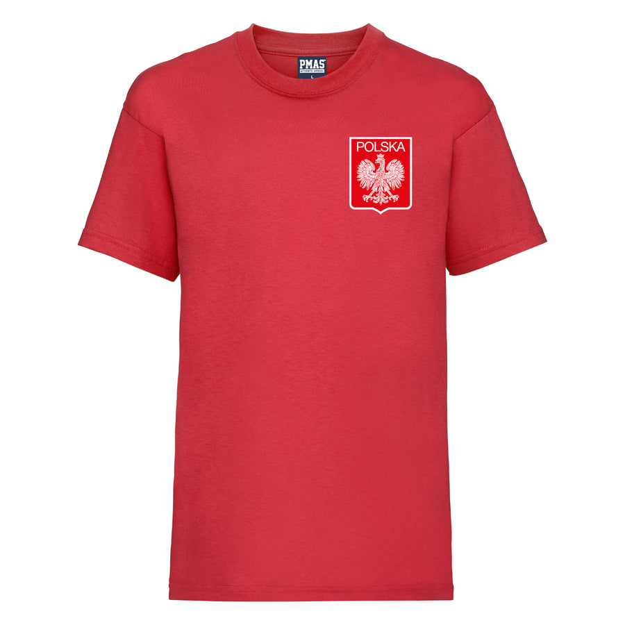 Kids Poland Home Cotton Football T-shirt With Free Personalisation - Red