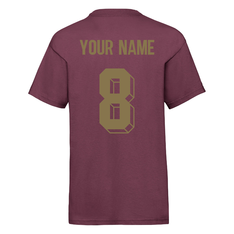 Kids Portugal Home Cotton Football T-shirt With Free Personalisation - Burgundy