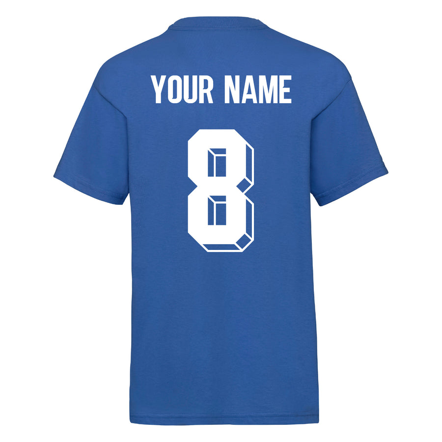 Kids Greece Away Cotton Football T-shirt With Free Personalisation - Royal