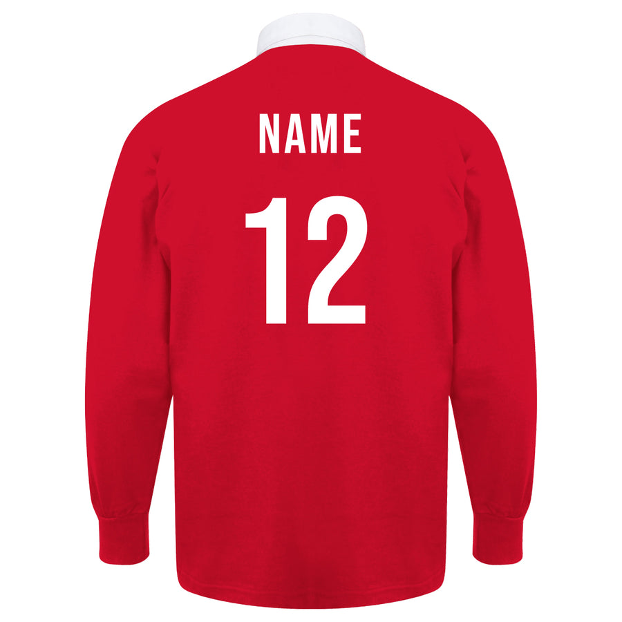 Kids Wales CYMRU Vintage Style Long Sleeve Rugby Shirt with Free Personalisation