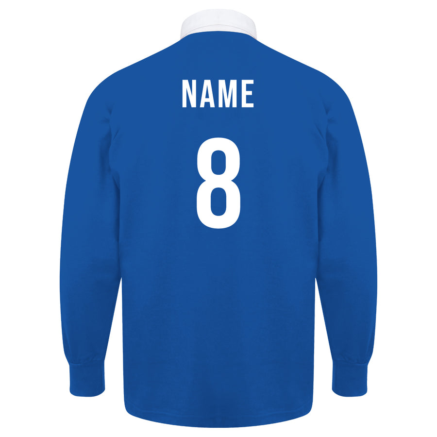 Adults Italy Italia Vintage Style Long Sleeve Rugby Shirt with Free Personalisation - Blue