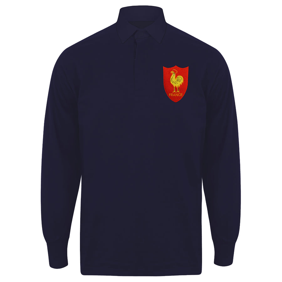 Adults France Vintage Style Long Sleeve Rugby Shirt with Free Personalisation - Navy Blue