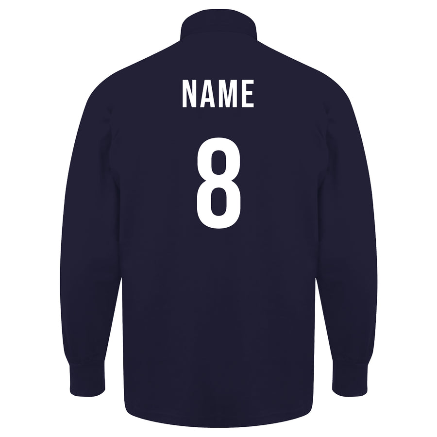 Adults France Vintage Style Long Sleeve Rugby Shirt with Free Personalisation - Navy Blue