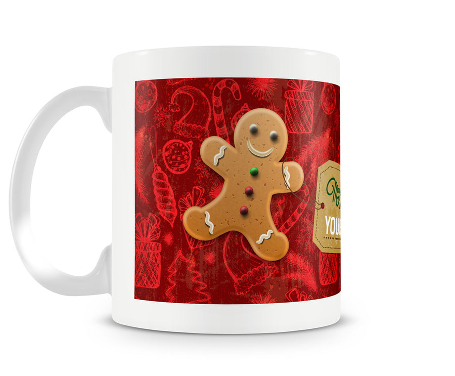 Christmas Gingerbread Man Printed Ceramic Mug - White