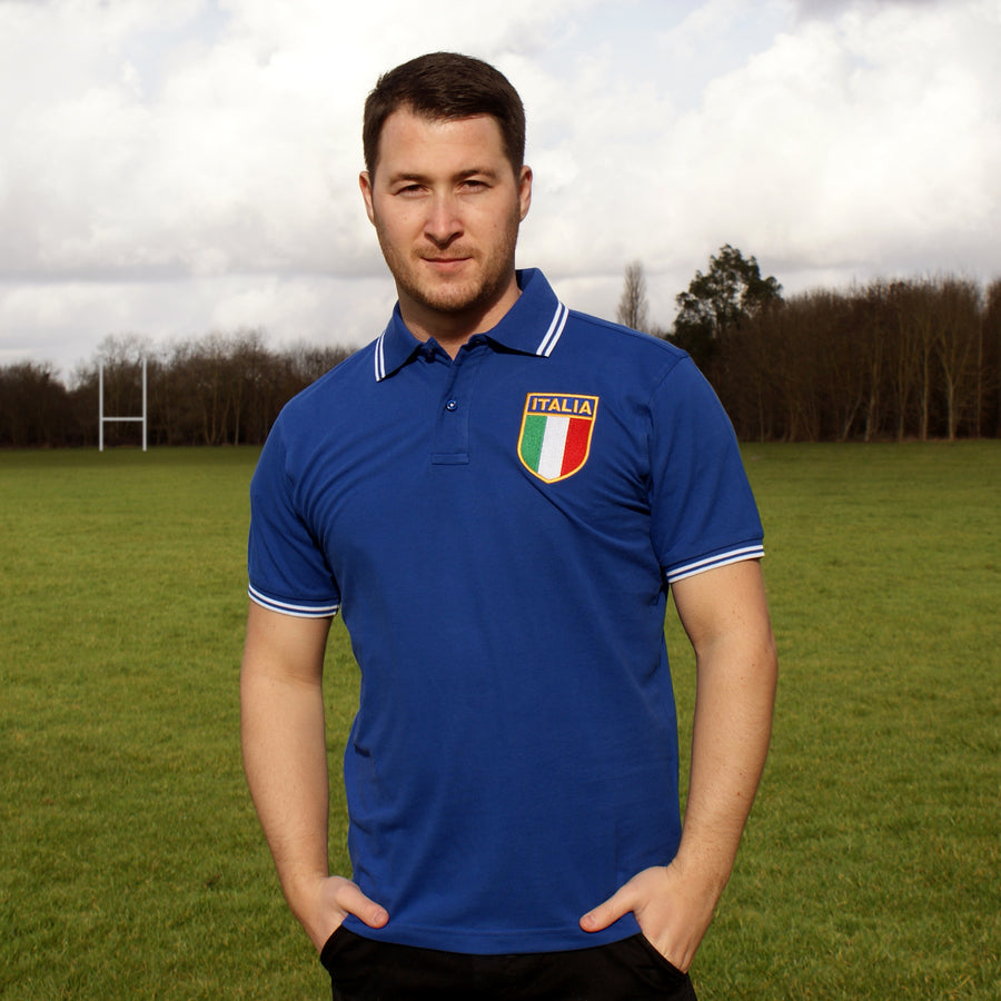 Adults Italy Italia Embroidered Crest Rugby Polo Shirt - Navy white