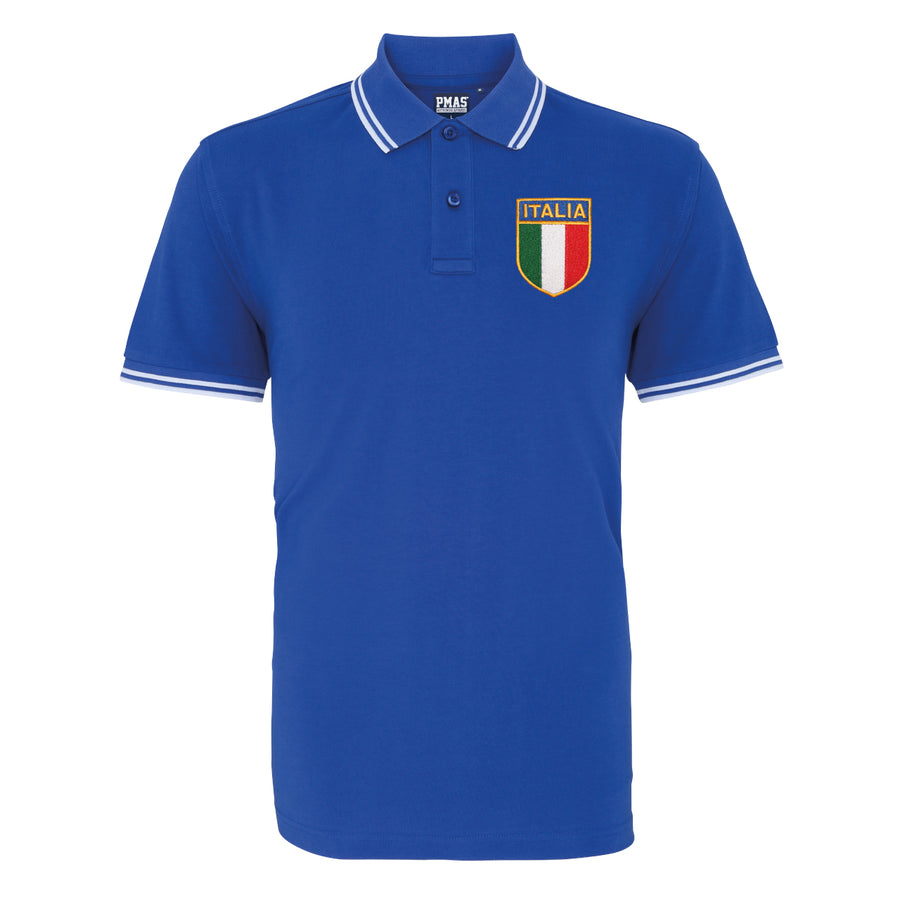 Adults Italy Italia Embroidered Crest Rugby Polo Shirt - Navy white