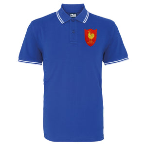 Adults France Embroidered Crest Rugby Polo Shirt - Royal white