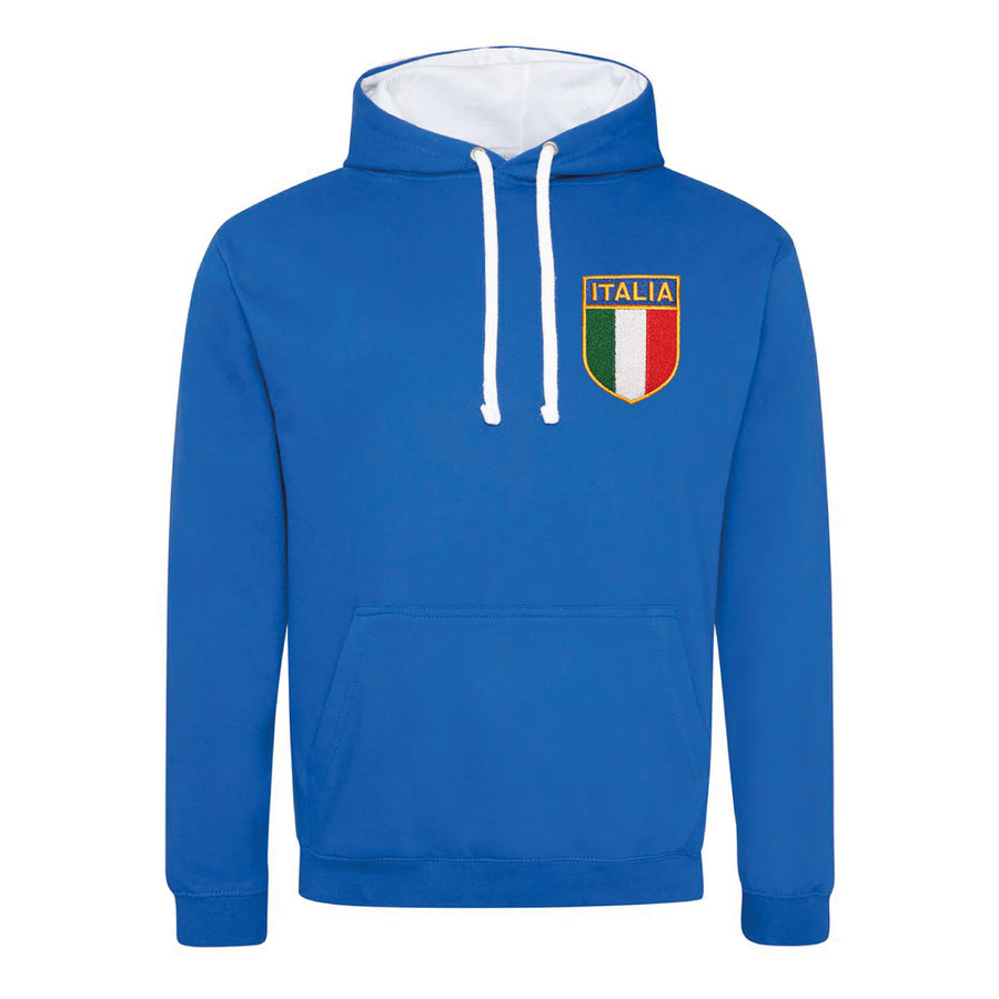 Adult Italy Italia Retro Style Rugby Hoodie With Embroidered Crest - Royal blue arctic white