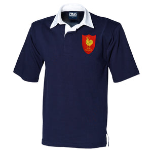 Adults France Vintage Style Short Sleeve Rugby Shirt with Free Personalisation - Navy Blue