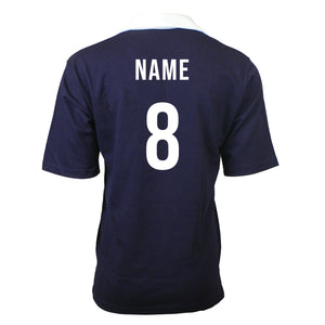 Adults France Vintage Style Short Sleeve Rugby Shirt with Free Personalisation - Navy Blue
