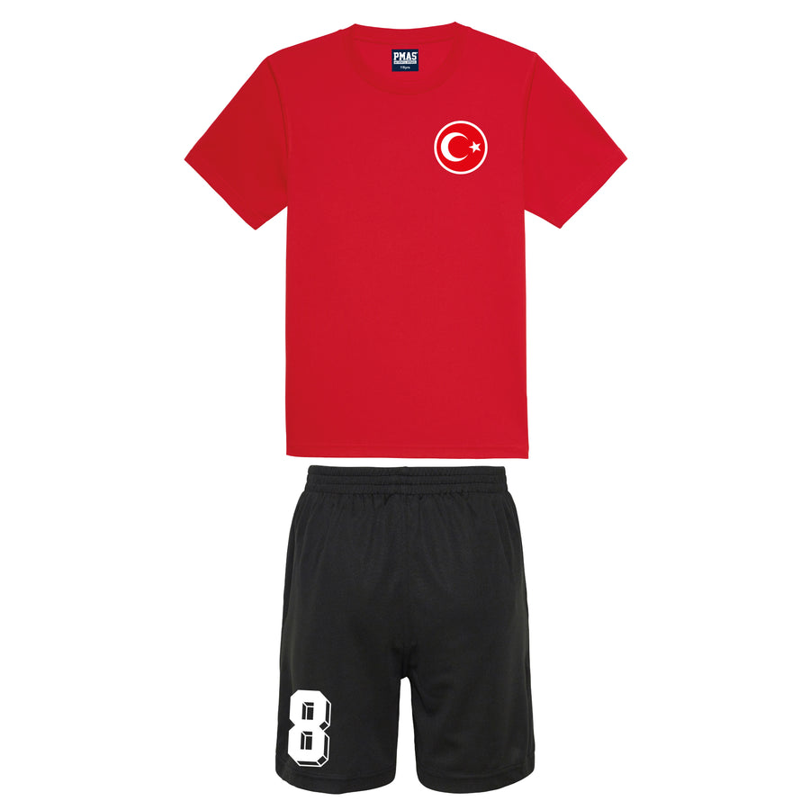 Kids Turkey Turkiye Vintage Football Shirt Shorts & Personalisation - Red / Black