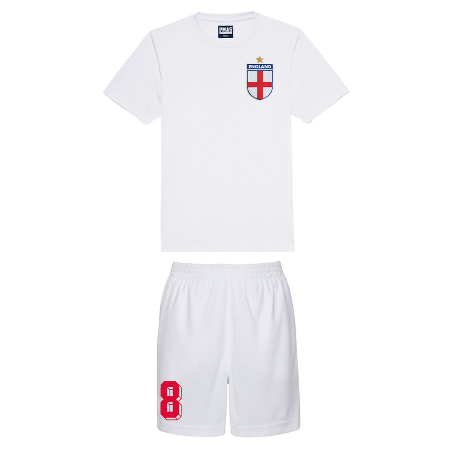 Kids England All White Football kit Shirt & Shorts with Personalisation - White / White