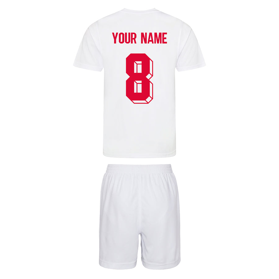 Kids England All White Football kit Shirt & Shorts with Personalisation - White / White