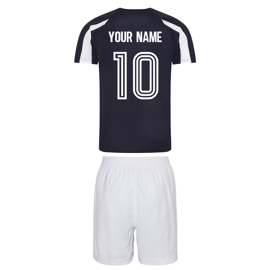 Kids Scotland Retro Football Shirt Shorts & Personalisation - Blue / White