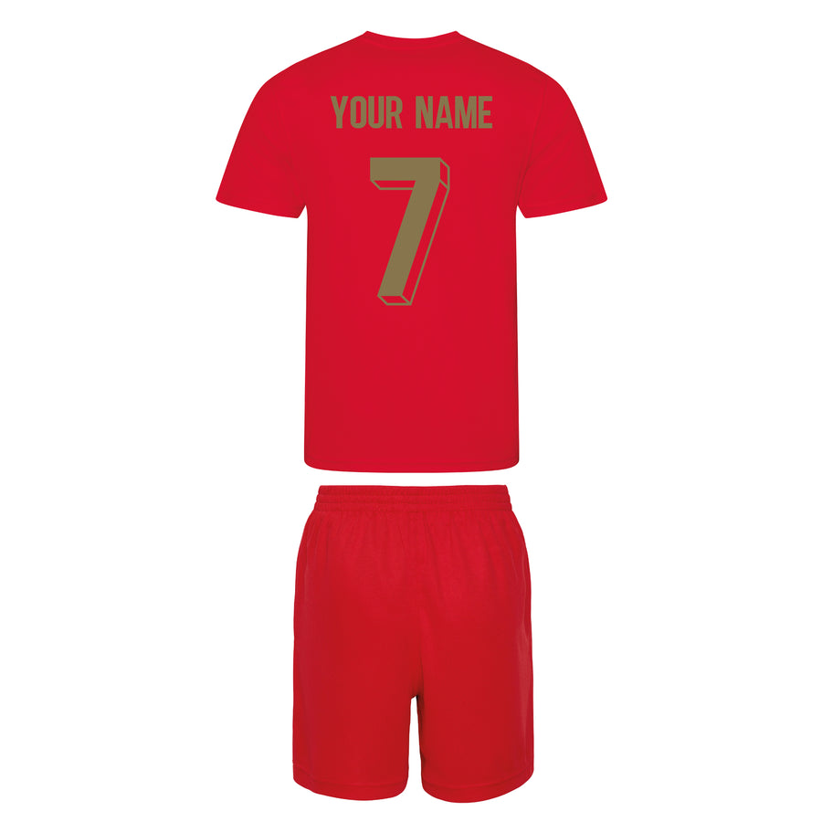 Kids Portugal Portuguesa Vintage Football Shirt & Shorts with Personalisation - Red / Red