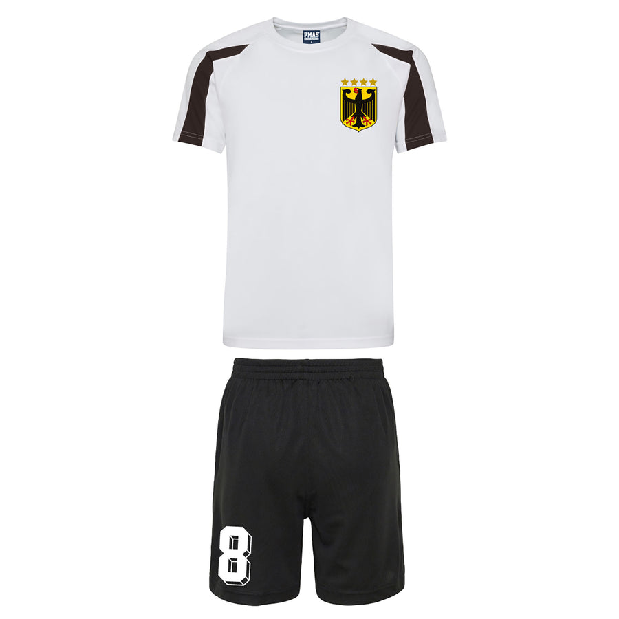 Kids Germany Deutsche Vintage Football Shirt & Shorts with Personalisation - White / Black