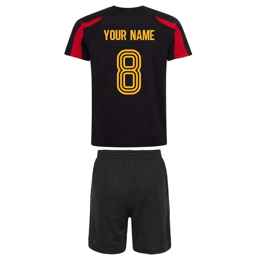 Adults Belgium Belgique Retro Football kit Shirt Shorts & Personalisation - Black / Black
