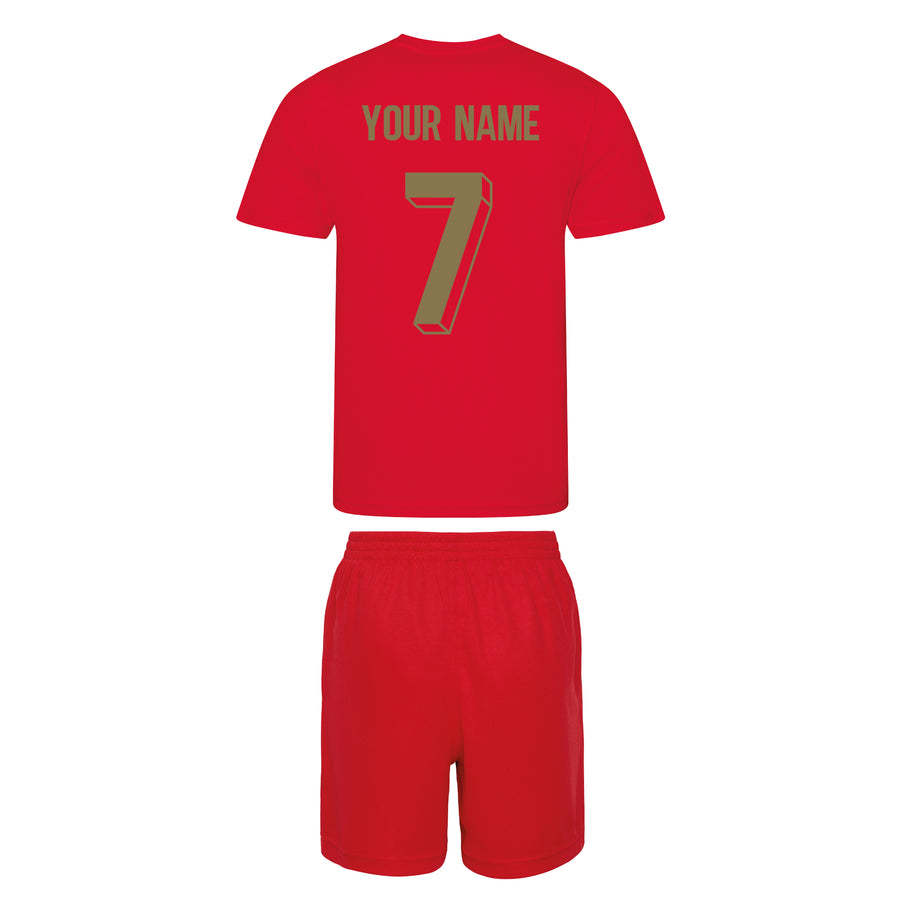 Adults Portugal Portuguesa Retro Football Shirt & Shorts with Personalisation - Red