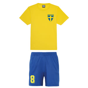 Adults Sweden Sverige Retro Football Kit Shirt Shorts & Free Personalisation - Yellow Blue