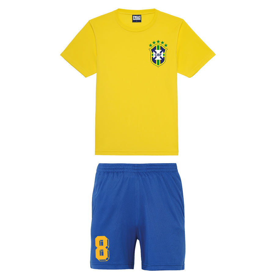 Adults Brazil Brasil Retro Football Kit Shirt & Shorts with Personalisation - Yellow Blue