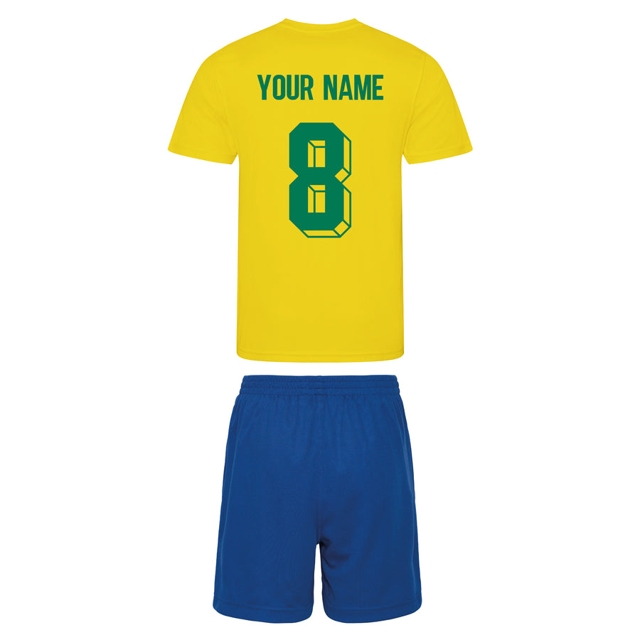 Adults Brazil Brasil Retro Football Kit Shirt & Shorts with Personalisation - Yellow Blue