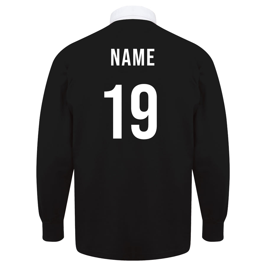 Adults New Zealand Vintage Style Short Sleeve Rugby Football Shirt with Free Personalisation - Black