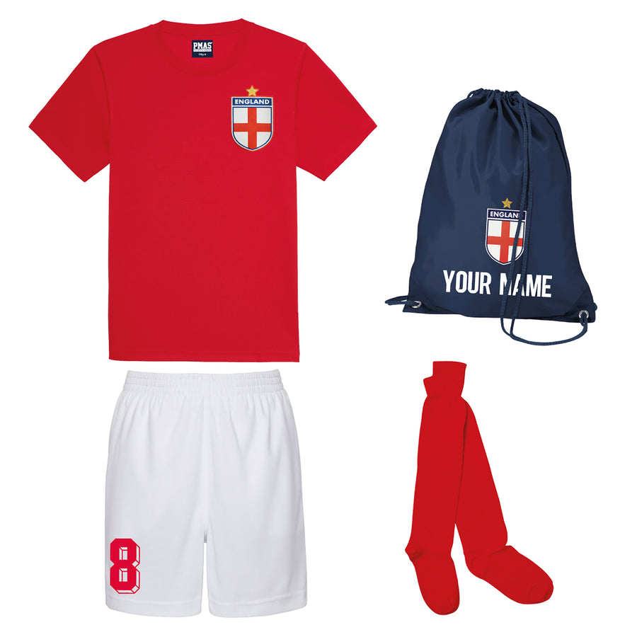 Kids Customisable England Football Away Kit with Shirt, Shorts, Socks & Kit Bag with Free Personalisation