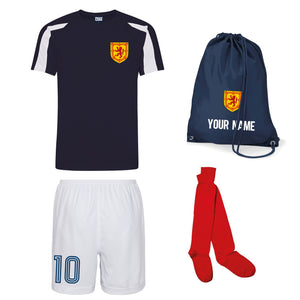Kids Customisable Scotland Style Football Kit Shirt, Shorts, Socks and Personalised Bag Away