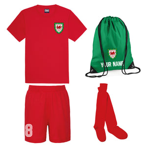 Kids Customisable Wales CMYRU Football Kit Shirt, Shorts, Socks and Personalised Bag Away