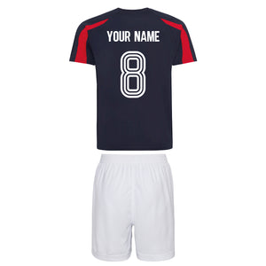 Kids Customisable France Les Bleu's Style Kit Football Shirt, Shorts, Socks and Personalised Bag Away