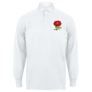 Adults England English Rose Vintage Style Long Sleeve Rugby Shirt with Free Personalisation - White