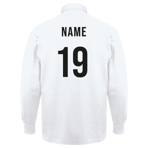 Adults England English Rose Vintage Style Long Sleeve Rugby Shirt with Free Personalisation - White