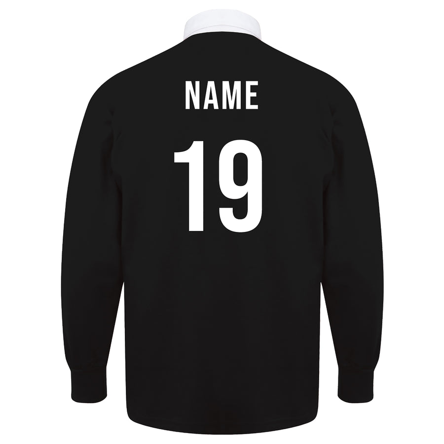Adults England English Rose Vintage Long Sleeve Rugby Shirt with Free Personalisation - Black