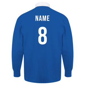 Adults France Vintage Style Long Sleeve Rugby Shirt with Free Personalisation -  Blue