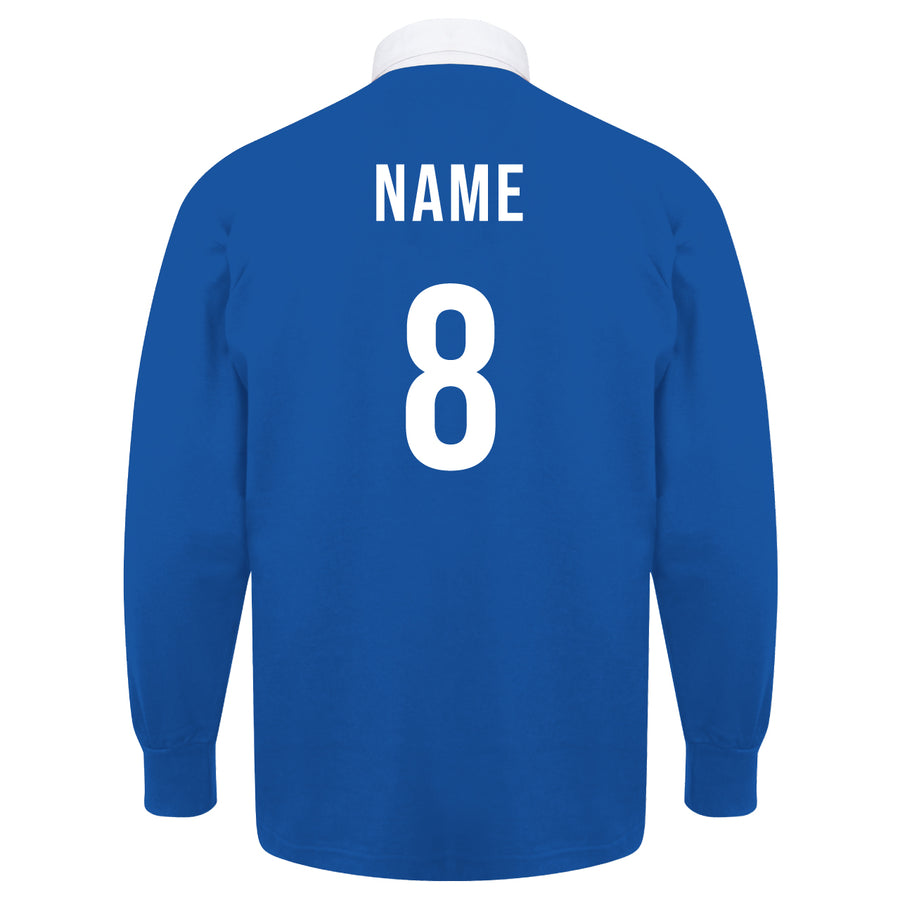 Adults France Vintage Style Long Sleeve Rugby Shirt with Free Personalisation -  Blue