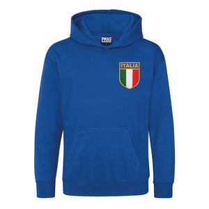 Kids Italy Italia Retro Style Rugby Hoodie With Embroidered Crest - Royal Blue