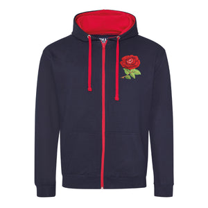 *Adult Unisex England Rugby Retro Style Two Tone Zipped Hooded Sweatshirt
