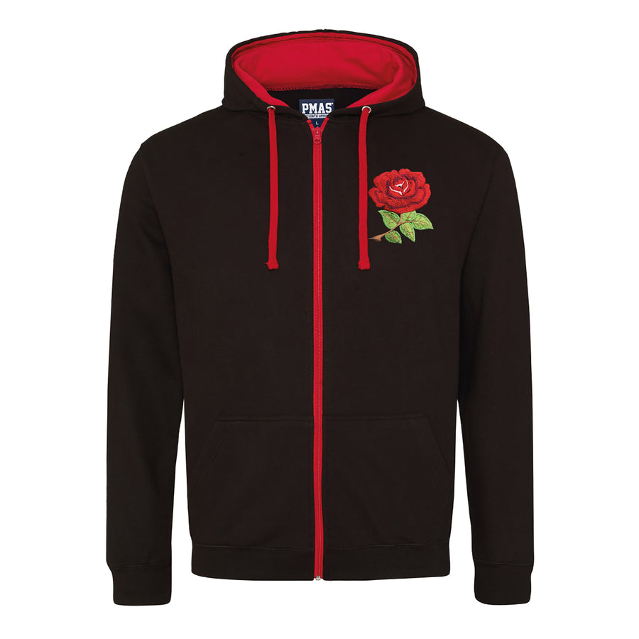 *Adult Unisex England Rugby Retro Style Two Tone Zipped Hooded Sweatshirt